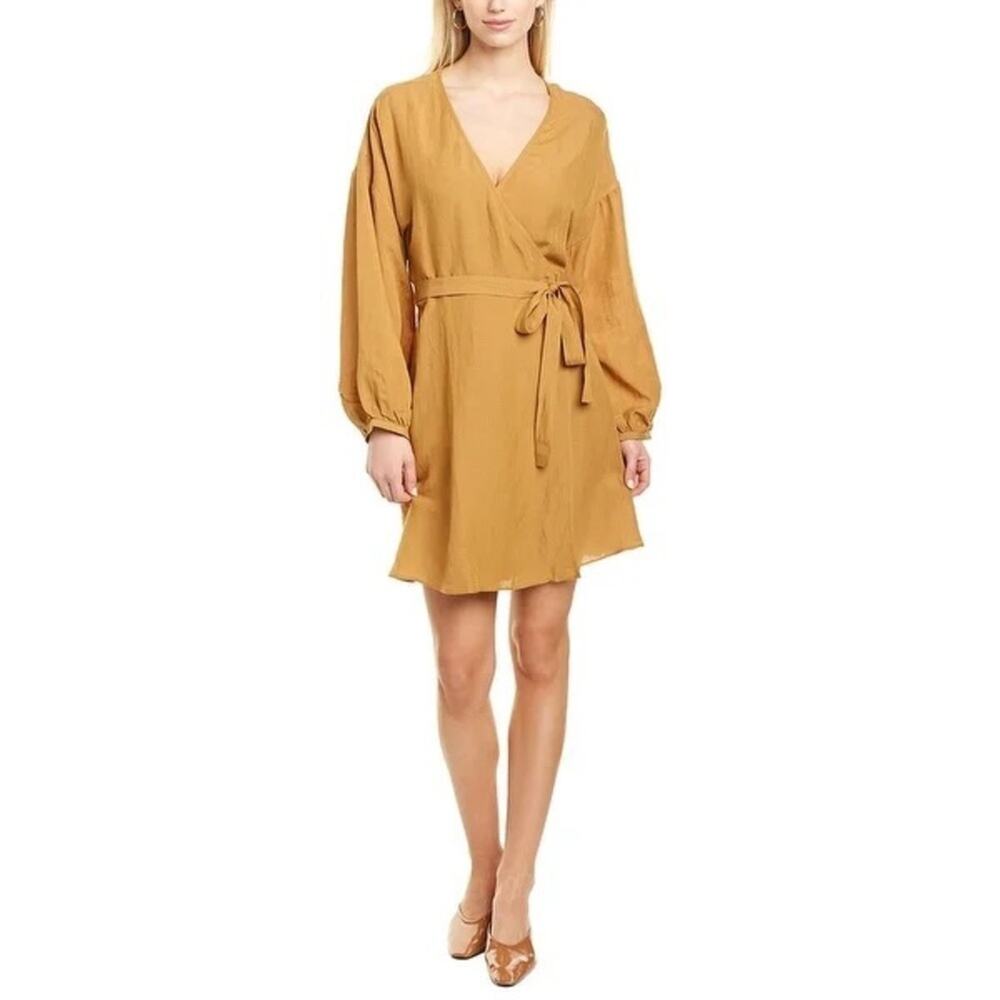 Madewell Linen-Blend Balloon-Sleeve Wrap Dress size Medium
